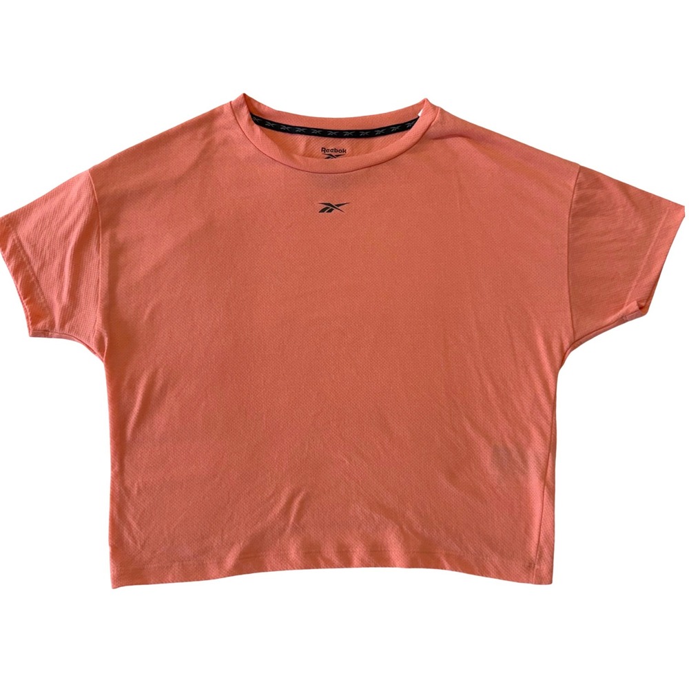 Reebok Cropped Athletic Tee Speedwick Mesh Logo Coral Orange Tennis Sporty S